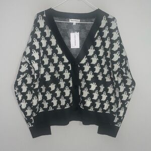 Lola and Morgan Black and White Ghost Pattern Sweater Large BNWT